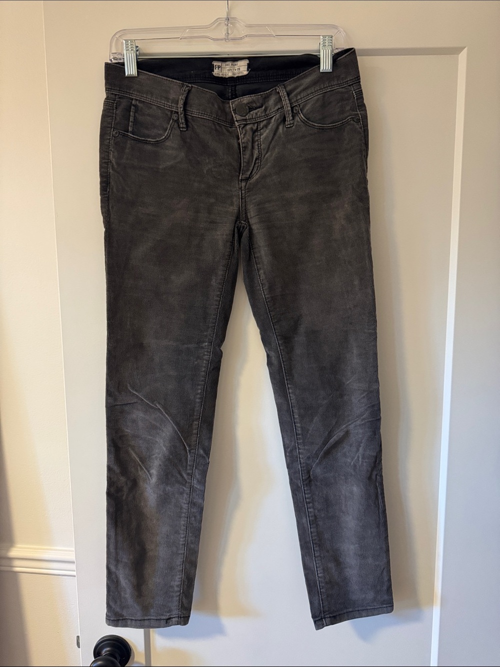 Free People Low-Rise Grey Corduroy Slim Fit Pant